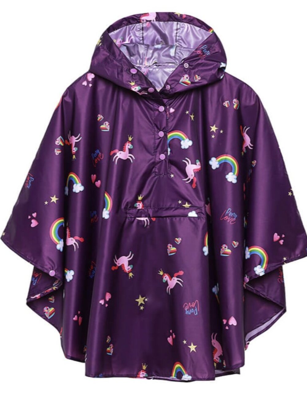 SAHIROSE Kid's Pony Love Purple Rainbow Hooded Rain Poncho Small
